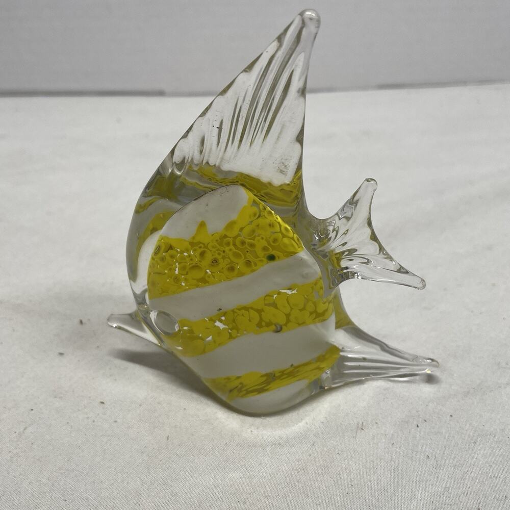 Murano Style-Tropical Yellow Fish Shaped-Art Glass Paperweight Figurine